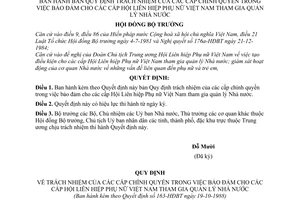 Quyết định  163-HĐBT  trách nhiệm của các cấp chính quyền trong việc bảo đảm cho các cấp Hội Liên hiệp phụ nữ Việt Nam tham gia quản lý Nhà nước