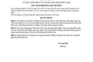 Quyết định 270-CT  tiếp nhận chi trả kiều hối bằng vàng
