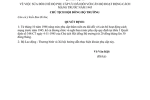 Quyết định  276-CT  sửa đổi chế độ phụ cấp ưu đãi đối với cán bộ hoạt động Cách mạng trước năm 1945