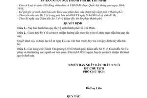 Quyết định 329/QĐ-UB bản quy tắc vệ sinh thành phố