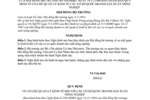 Nghị định 169-HDDBT bản quy định về cơ chế quản lý kinh tế các cơ sở quốc doanh sản xuất nông nghiệp