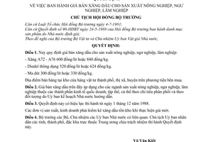 Quyết định  303-CT  giá bán xăng dầu cho sản xuất nông nghiệp, ngư nghiệp, lâm nghiệp