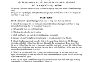Quyết định 305-CT  cấp hạn ngạch và giấy phép xuất nhập khẩu hàng hoá