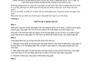 Pháp lệnh Chuyển giao công nghệ nước ngoài vào Việt Nam 1988 10-LCT/HĐNN8