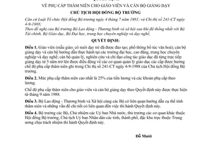 Quyết định 309-CT  phụ cấp thâm niên cho giáo viên  cán bộ giảng dạy