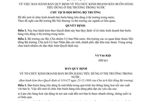 Quyết định 318-CT  bản Quy định về tổ chức kinh doanh bán buôn hàng tiêu dùng ở thị trường trong nước