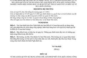 Nghị định 201-HĐBT Điều lệ về mua bán quyền sử dụng sáng chế, giải pháp hữu ích, kiểu dáng công nghiệp, nhãn hiệu hàng hoá và bí quyết kỹ thuật