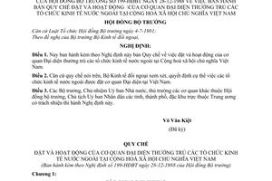 Nghị định 199-HĐBT bản Quy chế đặt và hoạt động của cơ quan Đại diện thường trú các tổ chức kinh tế nước ngoài tại Cộng hoà xã hội chủ nghĩa Việt Nam