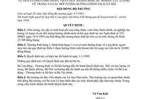 Quyết định  203-HĐBT tiền lương công nhân, viên chức hành chính, sự nghiệp, lực lượng vũ trang và các đối tượng hưởng chính sách xã hội