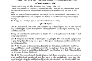 Quyết định 207-HĐBT công tác kiểm tra, thanh tra chất lượng hàng xuất khẩu