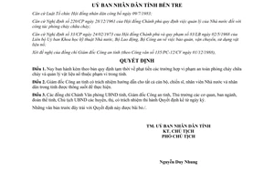 Quyết định 69/UB-QĐ 1989 phạt tiền vi phạm an toàn phòng cháy chữa cháy quản lý vật liệu nổ Bến Tre