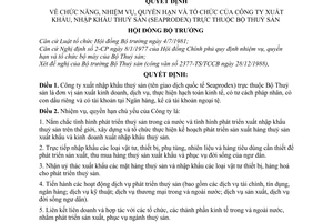Quyết định 10-HĐBTchức năng, nhiệm vụ quyền hạn và tổ chức của Công ty xuất khẩu, nhập khẩu thuỷ sản (Seaprodex) thuộc Bộ Thuỷ sản