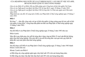 Pháp lệnh Thuế Nông nghiệp 1989 Sửa đổi 15-LCT/HĐNN8