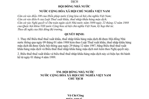 Nghị quyết 134-NQ/HĐNN8 biểu thuế thuế xuất khẩu, thuế nhập khẩu hàng mậu dịch