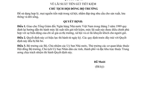 Quyết định  55-CT  lãi suất tiền gửi tiết kiệm