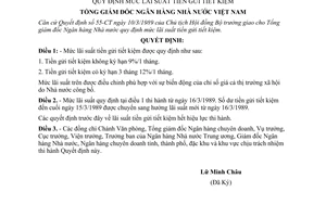 Quyết định  29-NH/QĐ  y định mức lãi suất tiền gửi tiết kiệm