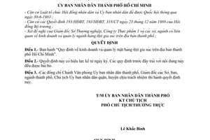 Quyết định 198/QĐ-UB kinh doanh quản lý mặt hàng thịt gia súc trên địa bàn thành phố