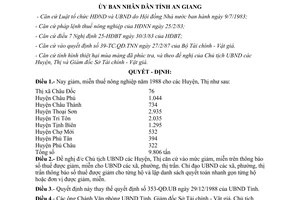 Quyết định 72/QĐ.UB giảm miễn thuế nông nghiệp năm 1989 An Giang