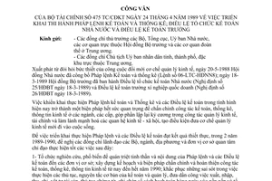 Công văn 475-TC/CĐKT triển khai thi hành Pháp lệnh kế toán thống kê; Điều lệ Tổ chức kế toán Nhà nước và Điều lệ kế toán trưởng