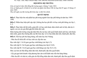 Quyết định  44-HĐBT  thu một phần học phí trong ngành Giáo dục phổ thông