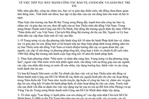 Chỉ thị 102/CT tiếp tục đẩy mạnh công tác bảo vệ chăm sóc giáo dục trẻ em