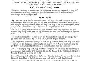 Quyết định  113-CT quản lý thống nhất xuất, nhập khẩu thuốc và nguyên liệu làm thuốc chữa cho người bệnh