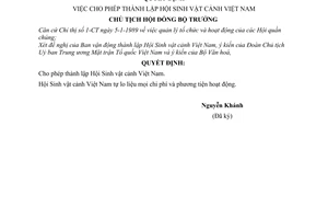 Quyết định  134-CT  cho phép thành lập Hội Sinh vật cảnh Việt Nam