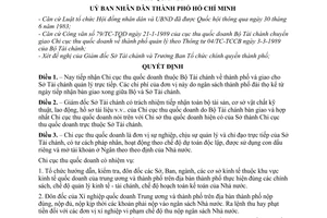 Quyết định 281/QĐ-UB  tiếp nhận Chi cục thu quốc doanh thuộc Bộ Tài chánh về thành phố quản lý