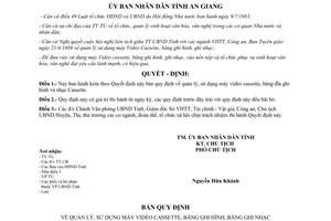 Quyết định 100/QĐ.UB năm 1989 quản lý sử dụng vidéo Cassette băng ghi hình băng nhạc An Giang