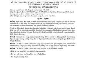 Quyết định 139-CT  cho phép các đơn vị kinh tế quốc doanh, tập thể, hộ kinh tế cá thể kinh doanh vàng bạc, đá quý