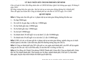 Quyết định  264/QĐ-UB nâng mức thu tiền giữ xe vi phạm trật tự an toàn giao thông