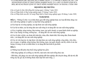 Nghị định 52-HĐBT quy định chi tiết thi hành Pháp lệnh về thi hành Pháp lệnh ngày 25-02-1983 và bổ sung Pháp lệnh về thuế nông nghiệp ngày 30/01/1989