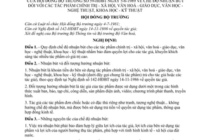 Nghị định 59-HĐBT chế độ nhuận bút đối với các tác phẩm chính trị - xã hội, văn hoá - giáo dục, văn học - nghệ thuật, khoa học - kỹ thuật