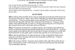 Quyết định  63-HĐBT  học bổng, học phí của học sinh các trường đại học, cao đẳng, trung học chuyên