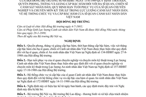 Nghị định 68-HĐBT quy định thời hạn, quyền phong, thăng và giáng cấp bậc hàm đối với hạ SQ,CSCSND, quy định hạn tuổi phục vụ của SQ chuyên