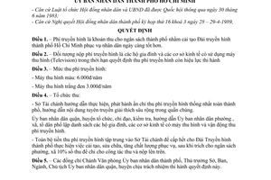 Quyết định 296/QĐ-UB  thu phí truyền hình trên địa bàn thành phố
