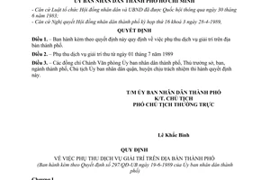 Quyết định 297/QĐ-UB  phụ thu dịch vụ giải trí