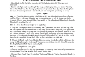 Quyết định 377/QĐ-UB  cử đoàn đặc nhiệm củng cố cơ sở của thành phố