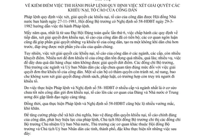 Chỉ thị 176-CT kiểm điểm thi hành Pháp lệnh quy định xét giải quyết khiếu nại, tố cáo công dân