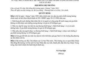 Quyết định 79-HĐBT  điều chỉnh mức trợ cấp của một số đối tượng hưởng chính sách xã hội