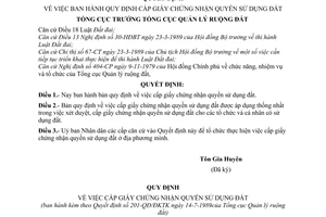 Quyết định 201-QĐ/ĐKTK  Quy định cấp giấy chứng nhận quyền sử dụng đất