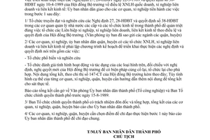 Công văn 3022/UB-CN thực hiện Chỉ thị 147-CT điều lệ XNLH quốc doanh, xí nghiệp liên doanh liên kết kinh tế