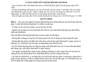 Quyết định 351/QĐ-UB  thống nhất quản lý các loại thu lệ phí, phụ phí, phạt vi cảnh trên địa bàn thành phố