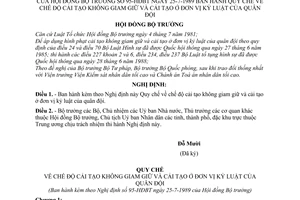 Nghị định 95-HĐBT Quy chế về chế độ cải tạo không giam giữ và cải tạo ở đơn vị kỷ luật của quân đội