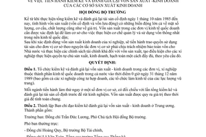 Quyết định 101-HĐBT tiến hành kiểm kê đánh giá lại vốn sản xuất - kinh doanh của các cơ sở sản xuất kinh doanh