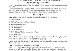 Quyết định  433-QĐ đình chỉ khai thác  xuất khẩu gỗ quý, hiếm