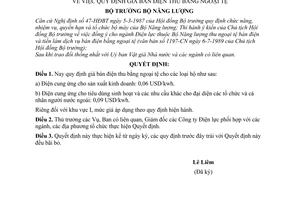 Quyết định  526-NL/TCKT  quy định giá bán điện thu bằng ngoại tệ