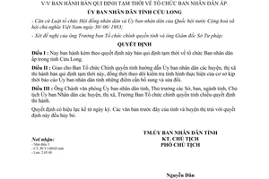 Quyết định 2121/QĐ.UBT 1989 bản qui định tạm thời về tổ chức Ban Nhân dân ấp Cửu Long