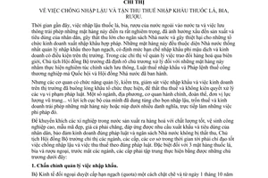 Chỉ thị 230-CT chống nhập khẩu tận thu thuế nhập khẩu thuốc lá, bia, rượu