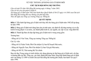 Quyết định  238-CT lập bảng giá cố định mới